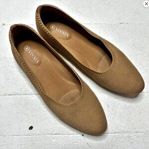 Vivaia Khaki Tan Point Toe Everyday Flats Slip On Shoes Size 38.5 EUC